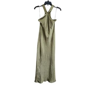 Petal & Pup Slip Dress 4 Olive Satin Halter Neck Maxi Formal Elegant Minimalist